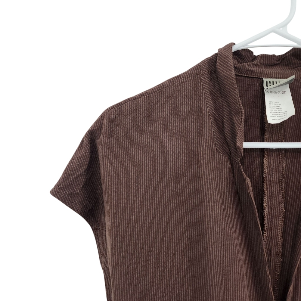 Lilith Women's Linen Blend Pinstripes Button Front Top - Picture 2 of 6